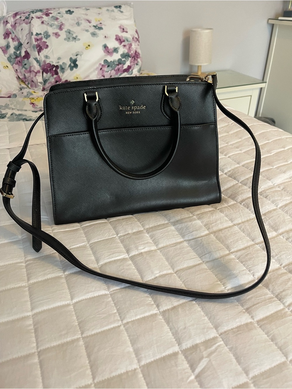 kate spade Black Leather Satchel with Shoulder Strap